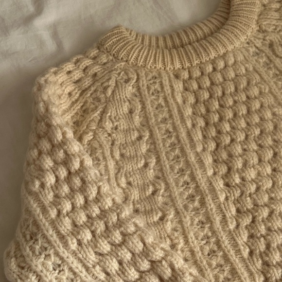 1970s Handmade Malinmor Irish Wool Cream Cable-Knit Sweater, Size XS/S - Picture 7 of 8